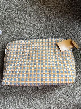 Sonia Kashuk Yellow and Light Blue Geometric Cushion Cover (Large Travel Pouch)